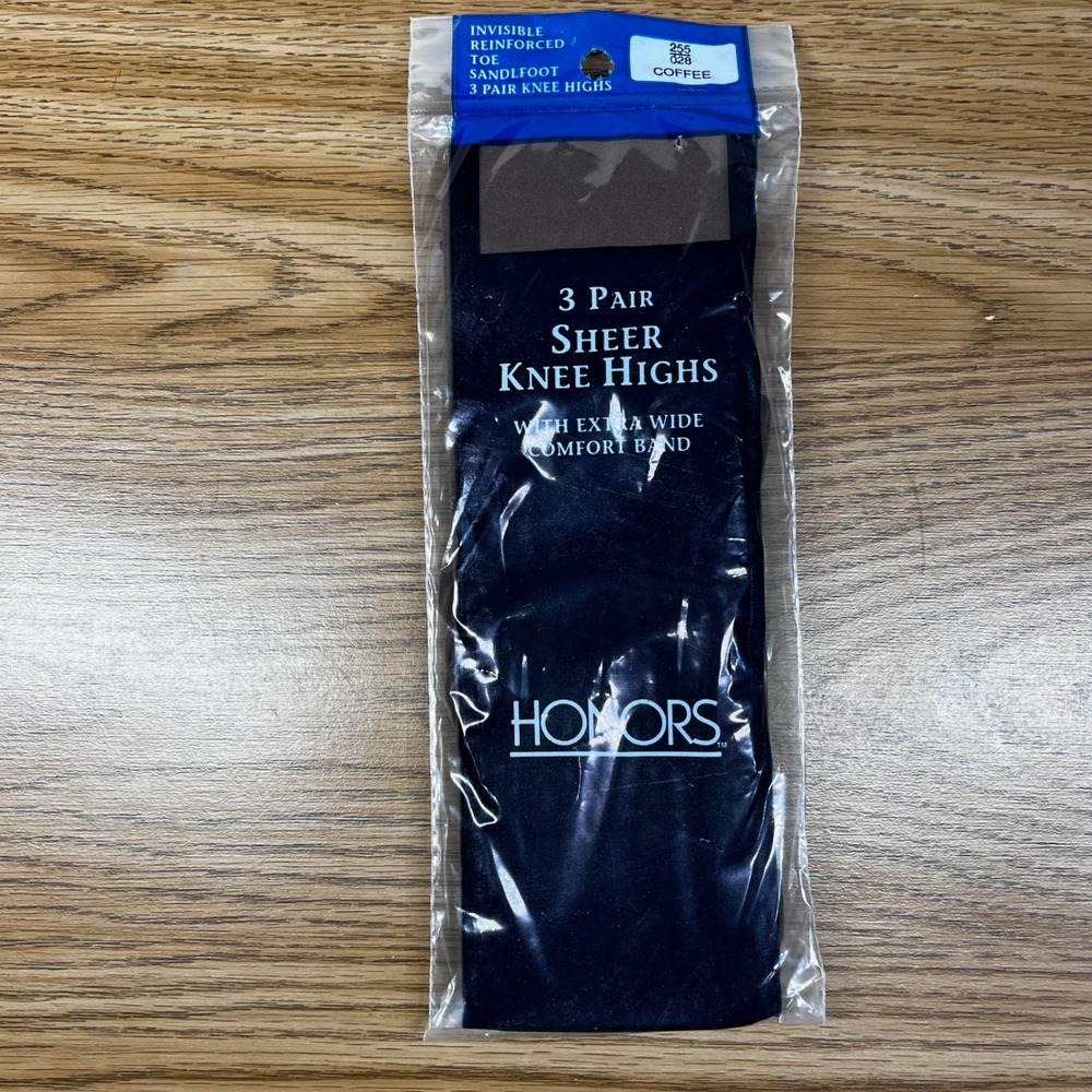 Honors Women Knee Highs 3 Pair Coffee Brown Nylon Sheer Wide Band Vintage 90s OS